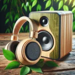 "Eco-friendly headphones made from recycled materials, showcasing sustainable audio innovation in environmentally conscious design, featured in Sustainable Audio Gear article."